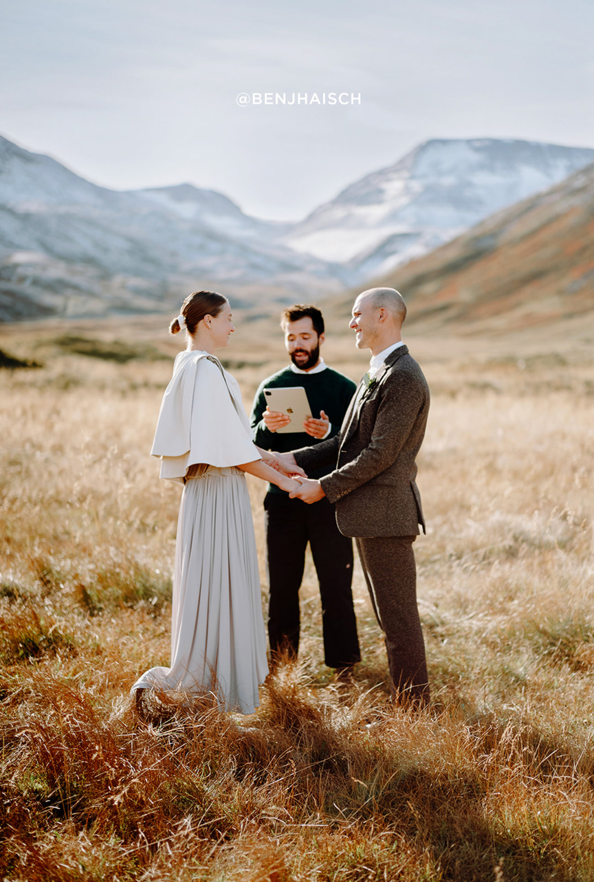 A couple getting married at Deplar Farm.